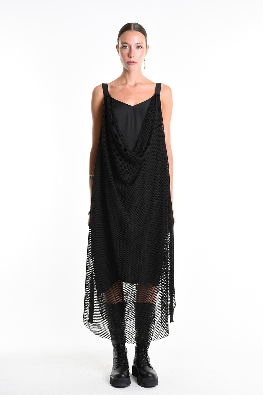 Платье прямого кроя с шалью из сетчатой ткани LH