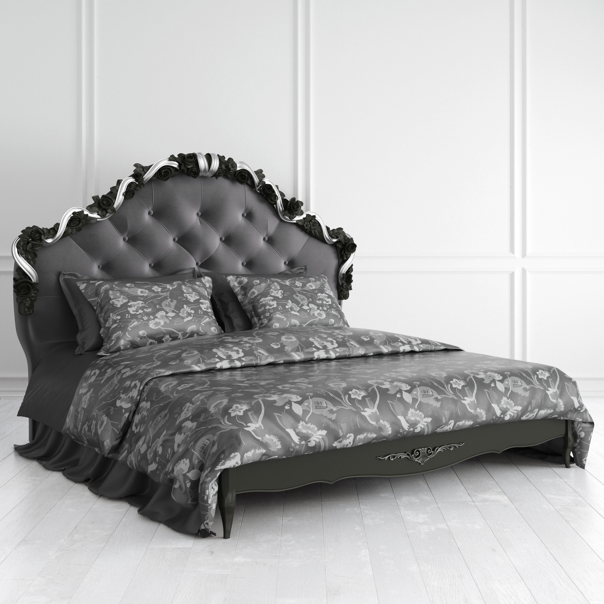 КРОВАТЬ С МЯГКИМ ИЗГОЛОВЬЕМ Декор серебро 180*200 N418s