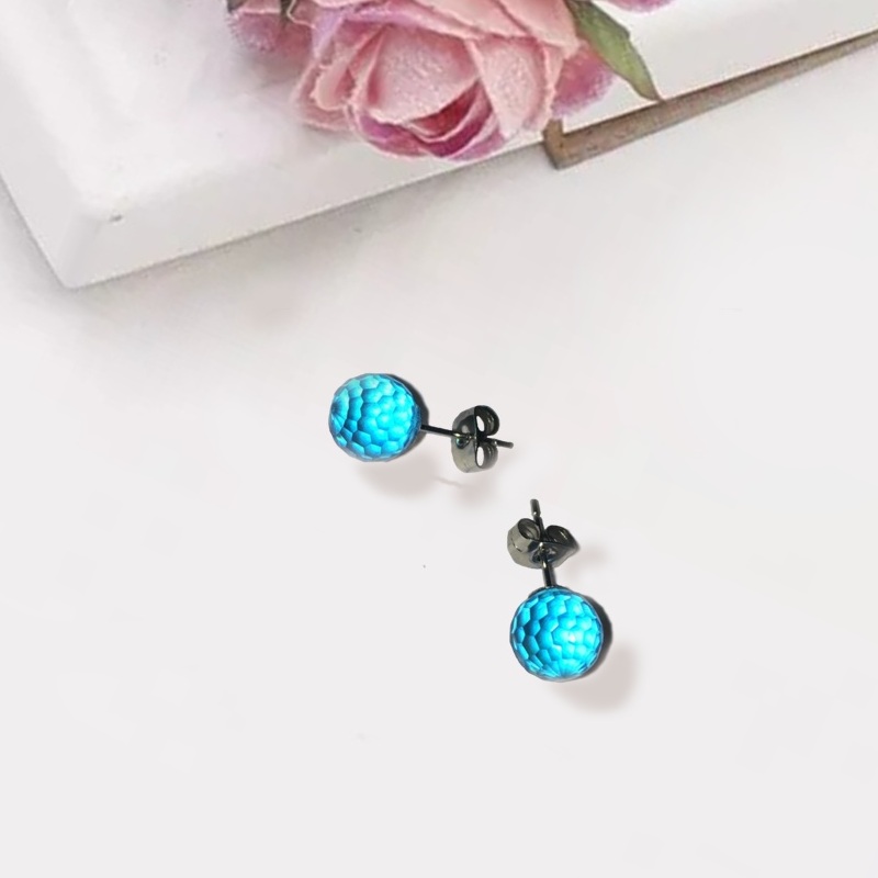 Серьги-пусеты серебряные с кристаллами Crystal Ball Blue Earrings Silver