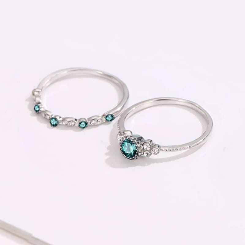 Двойное кольцо с кристаллами Green & White Crystals Double Ring Silver