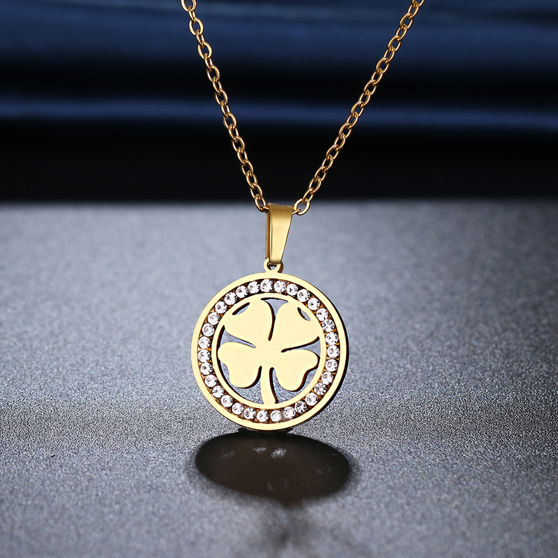 Подвеска золочёная клевер с кристаллами Lucky Clover Crystal Gold