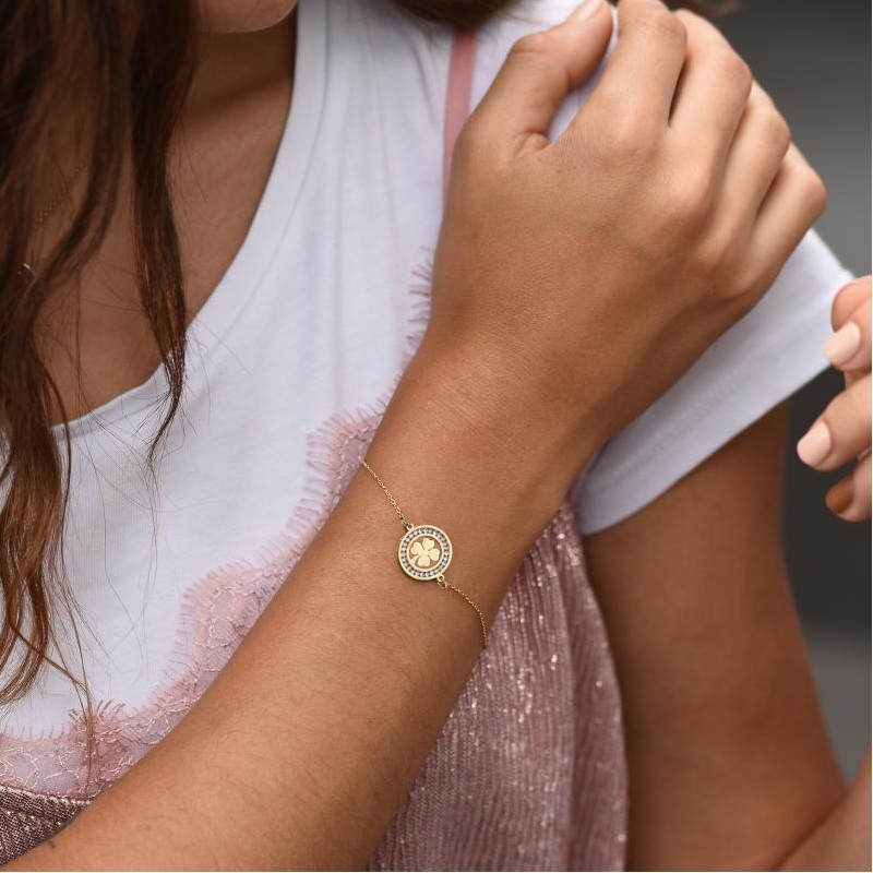 Браслет золочёный клевер с кристаллами Lucky Clover Crystal Gold