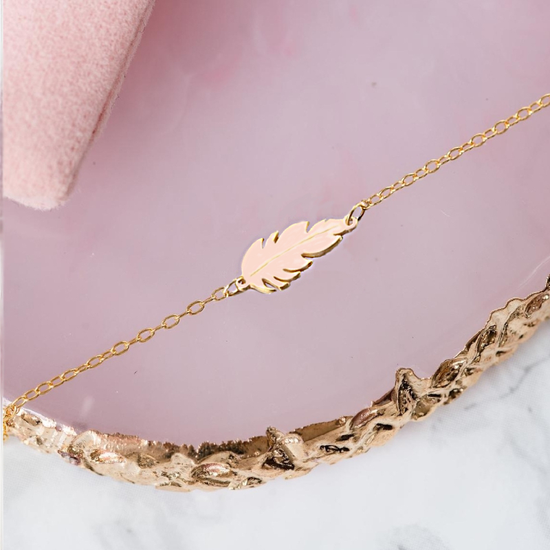 Браслет золочёный птичье пёрышко Bird Feather Rose Gold