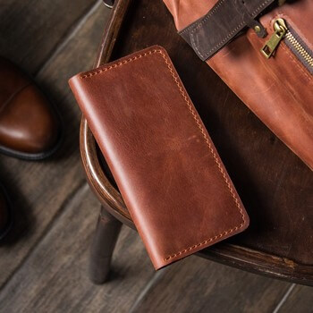 LONG ROAD - мужской кошелек ручной работы цвет Коньяк