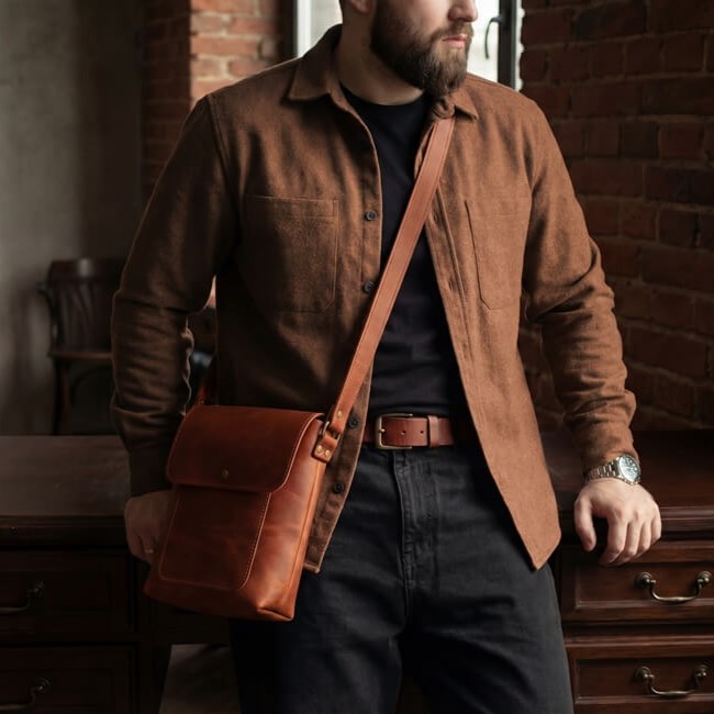 STANFORD - мужская кожаная сумка через плечо цвет Коньяк