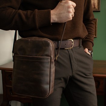 PRINCETON - мужская кожаная сумка планшет цвет Шоколад