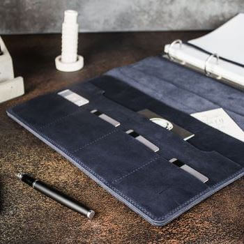 Блокнот А4 ручной работы из натуральной кожи синего цвета