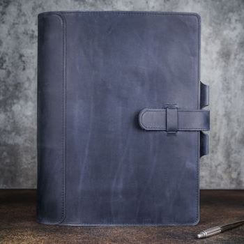 Блокнот А4 из натуральной кожи синего цвета