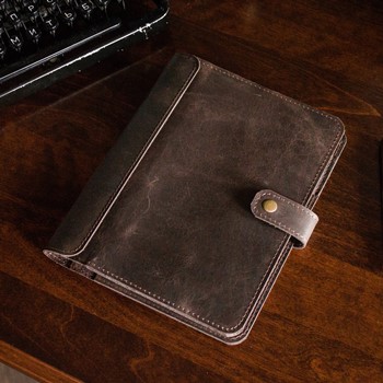 Кожаный бизнес блокнот органайзер А5 на кольцах цвет Шоколад