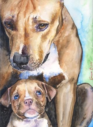 Print "Pitbull family" | Watercolor