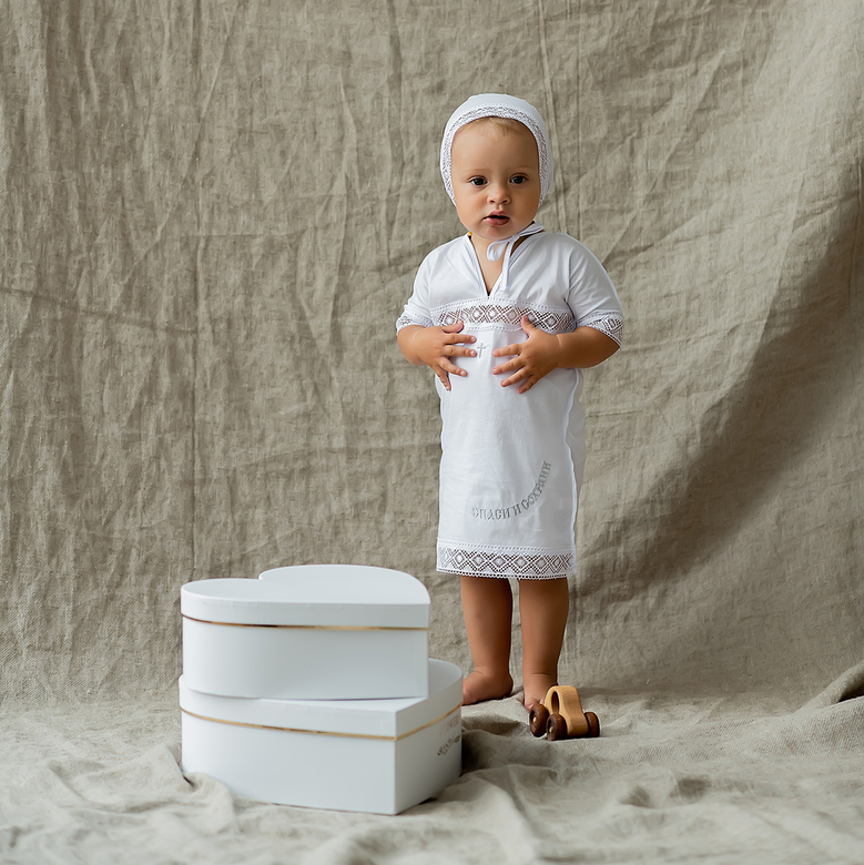 Крестильный комплект "КРЕСТИК" (рубашка, пеленка, чепчик) р. 68