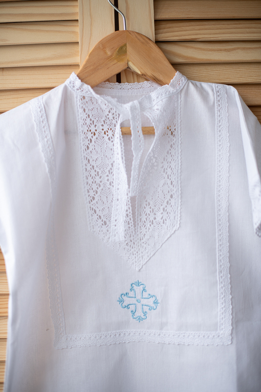 Крестильная рубашка с белым крестом "СЕРГЕЙ" р.74-80