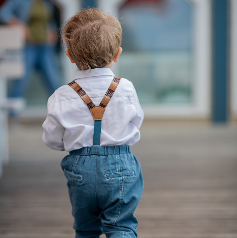 Брюки льняные на подтяжках р.98