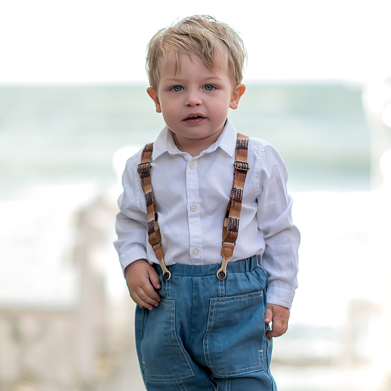 Брюки льняные на подтяжках р.98