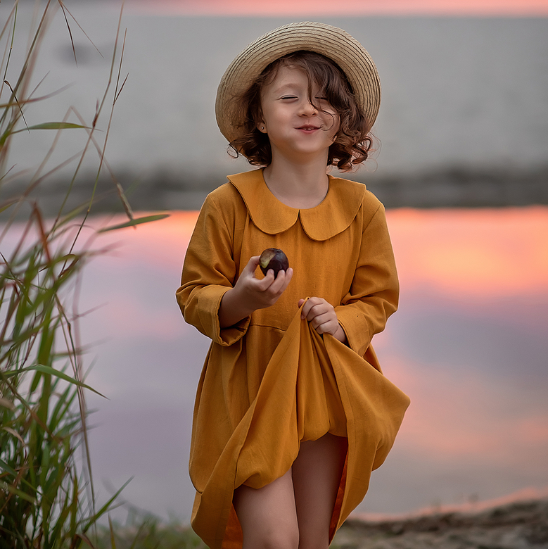 Льняное платье горчичное р. 116