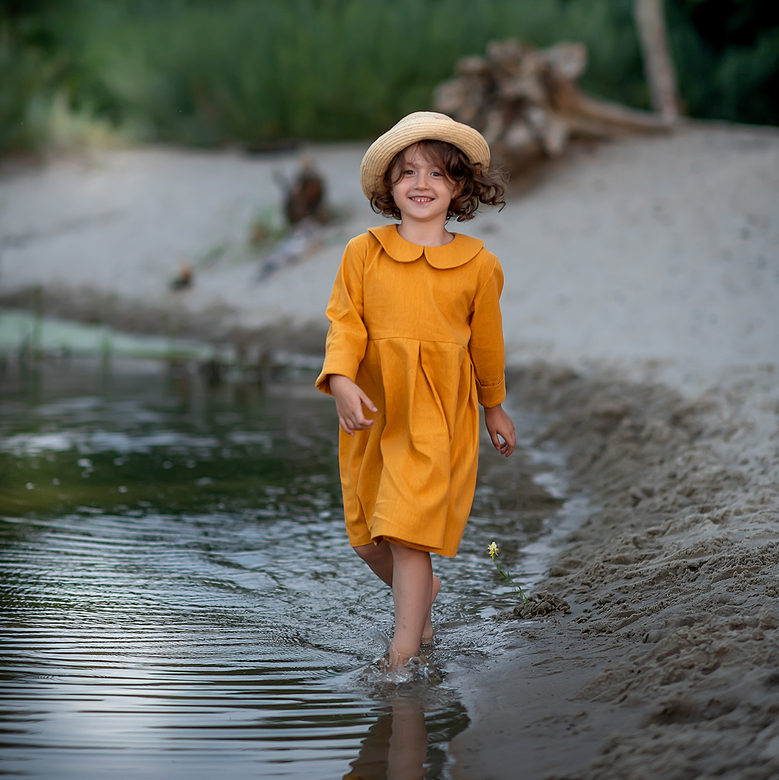 Льняное платье горчичное р. 116