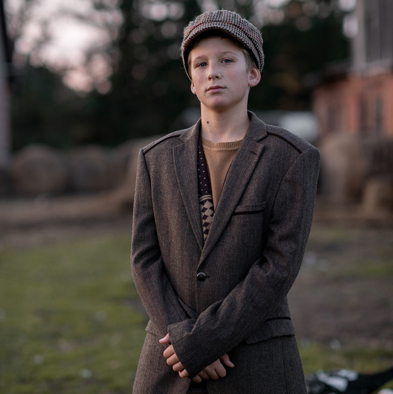 Пиджак коричневый в клетку р. S-M