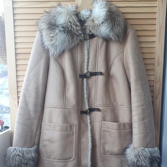 Дубленка длинная бежевая р. M-L