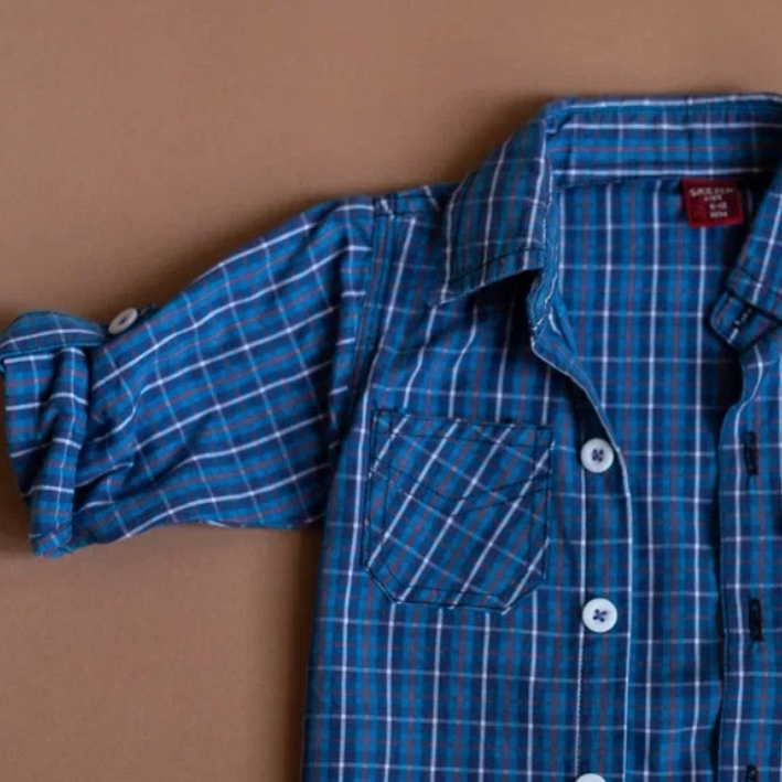 Рубашка синяя в клетку 68