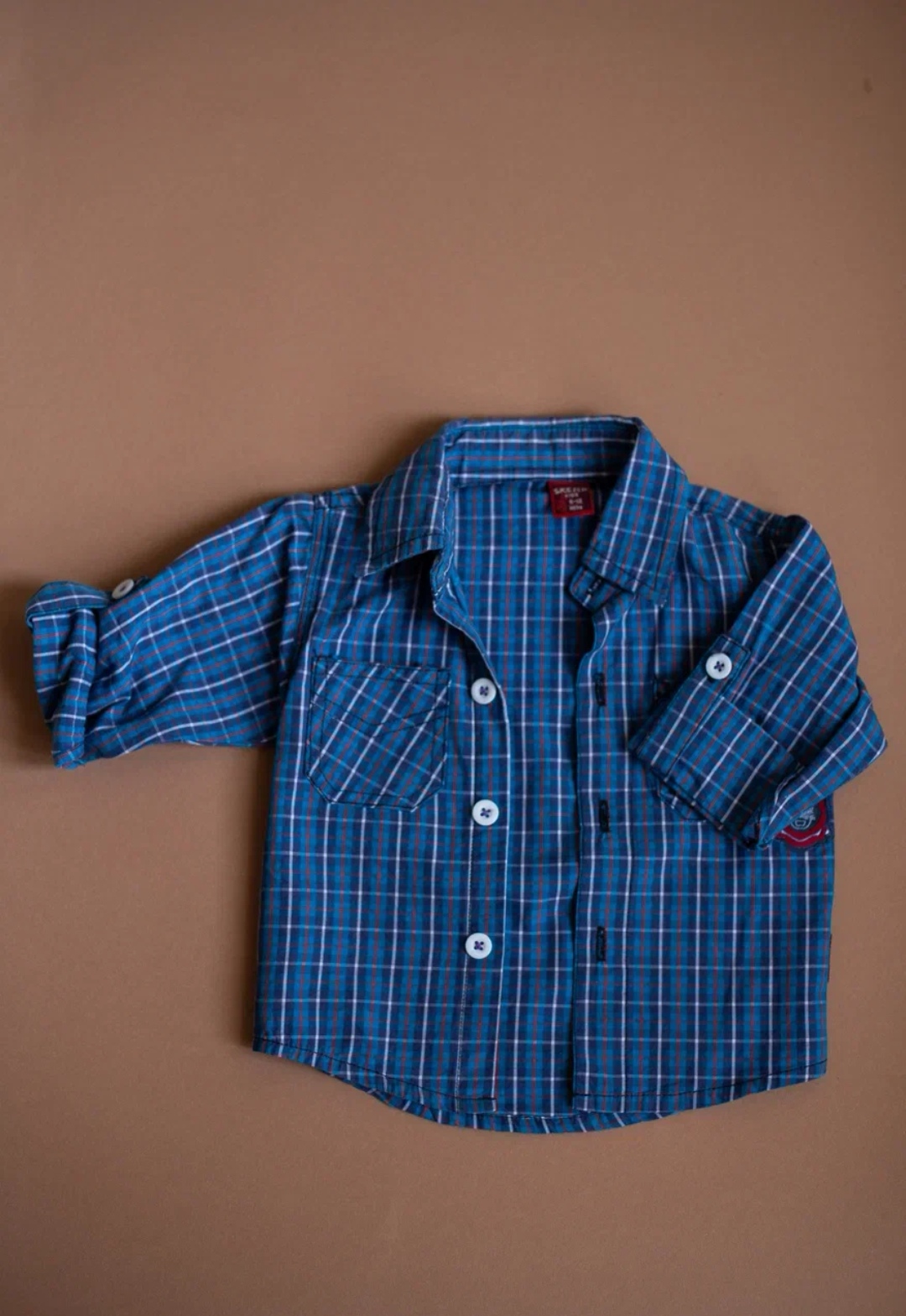 Рубашка синяя в клетку 68