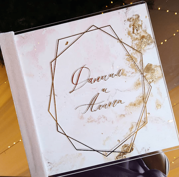 Альбом для фотографий С ОРГ.СТЕКЛОМ "МРАМОРНЫЙ ПУДРОВО-РОЗОВЫЙ"