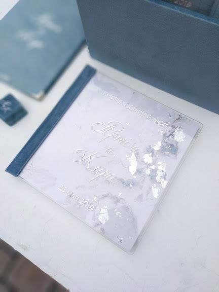 Альбом для фотографий С ОРГСТЕКЛОМ МРАМОРНЫЙ СЕРО-ГОЛУБОЙ