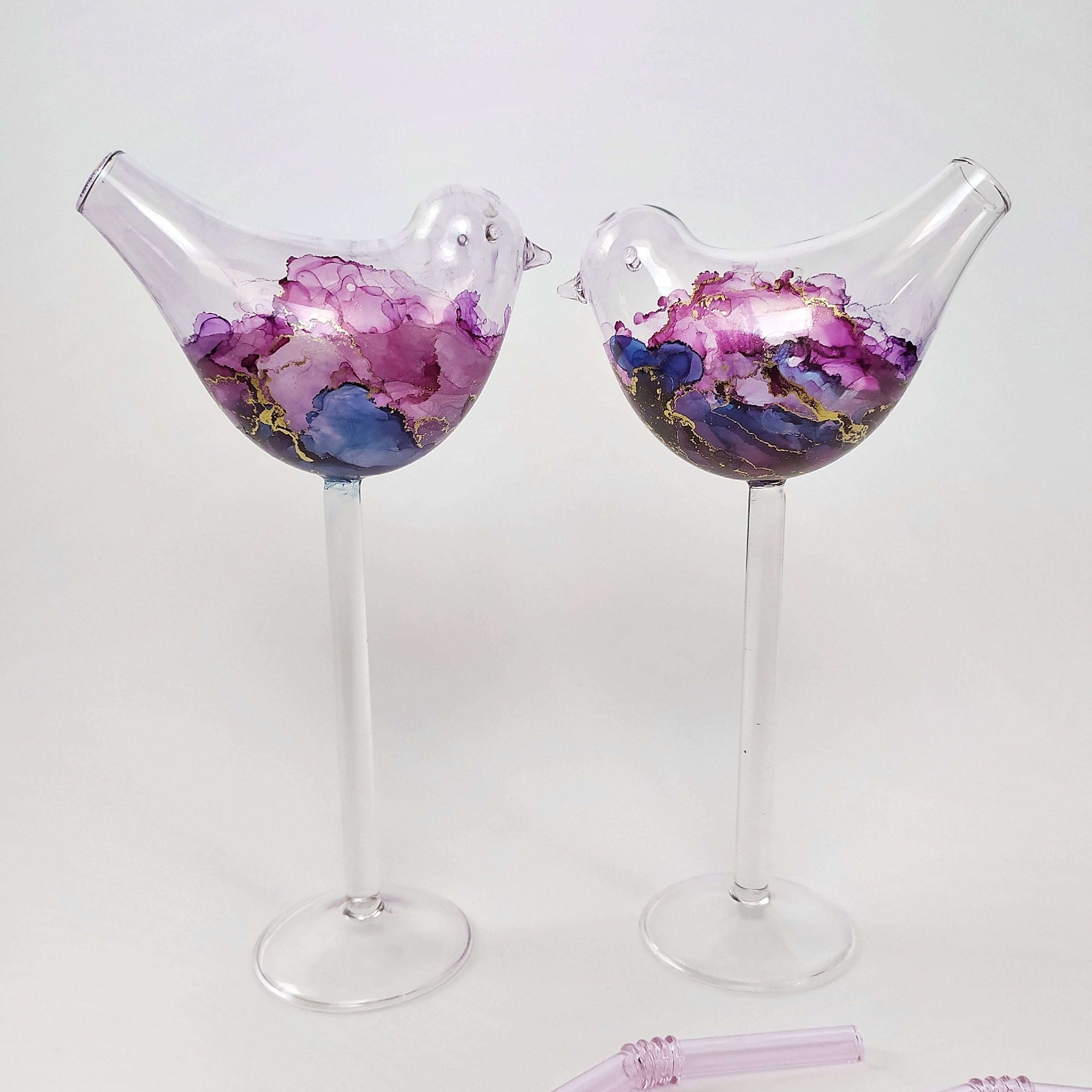 Бокал "Птичка" для напитков "АМЕТИСТОВЫЙ" с эко-трубочкой