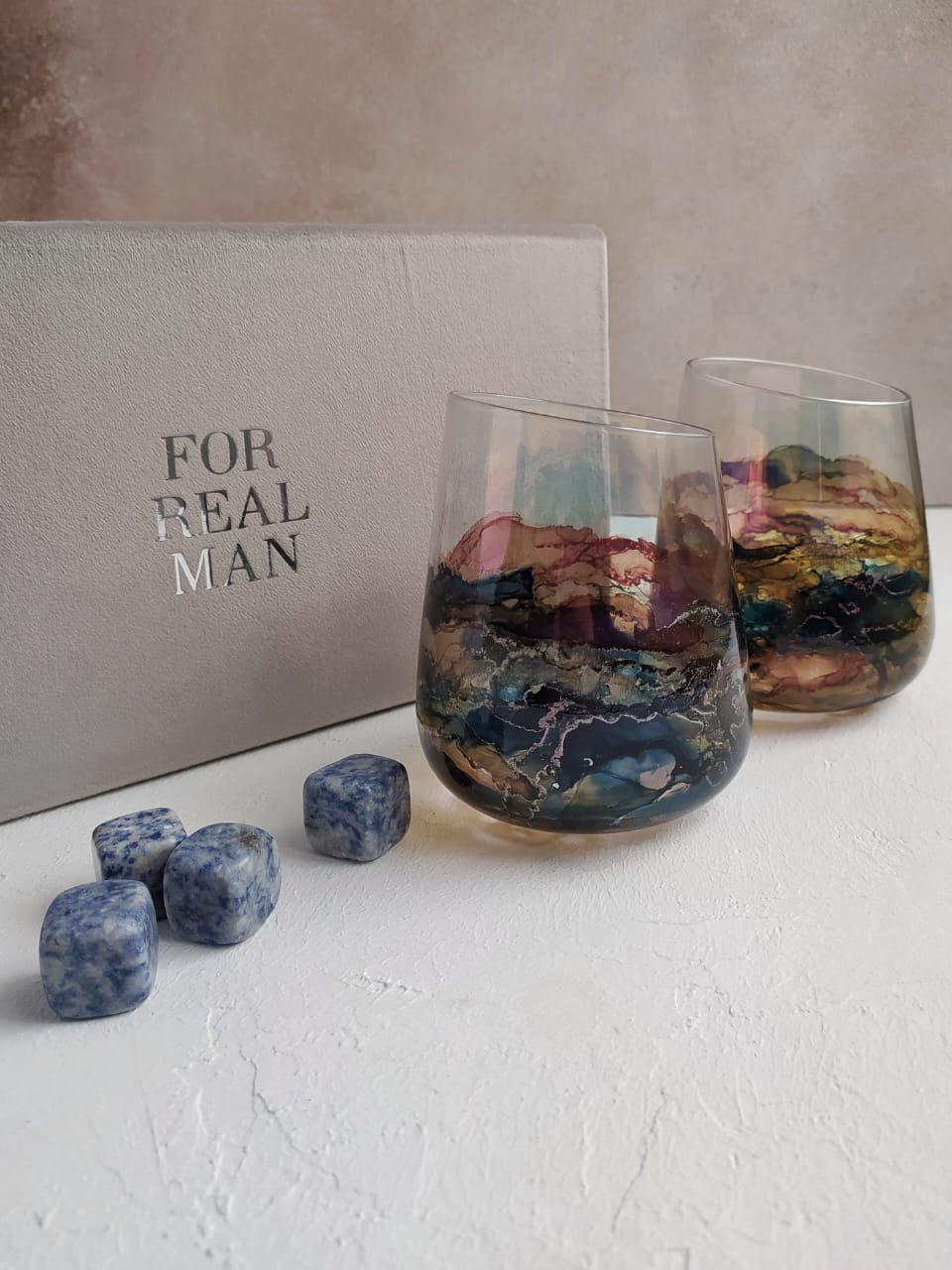 ПОДАРОЧНЫЙ НАБОР "ЛАЗУРИТ" С БОКАЛАМИ ДЛЯ КРЕПКИХ НАПИТКОВ  В БАРХАТНОМ КОРОБЕ