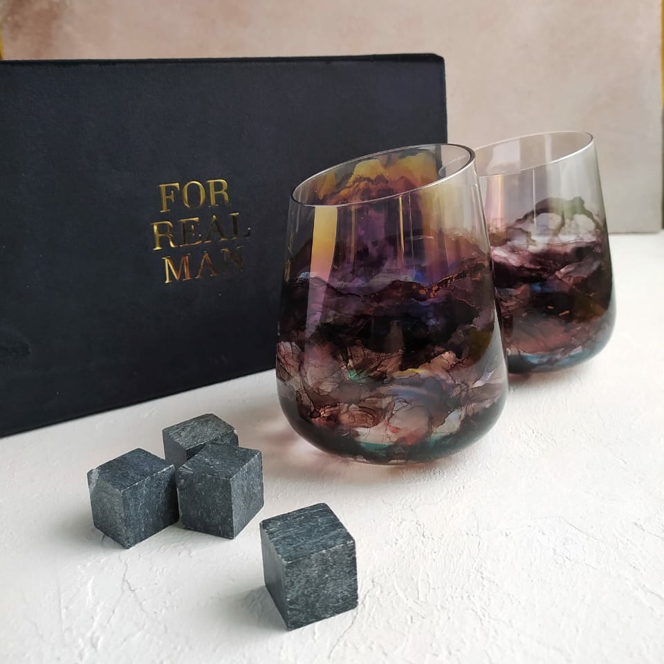 ПОДАРОЧНЫЙ НАБОР "ОПАЛ" С БОКАЛАМИ ДЛЯ КРЕПКИХ НАПИТКОВ  В БАРХАТНОМ КОРОБЕ