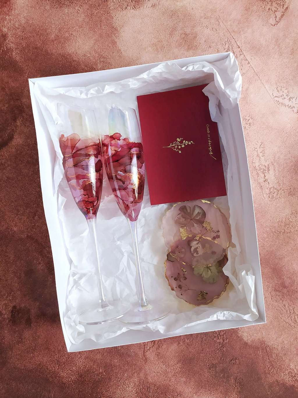 Подарочный набор "Бокалы для шампанского Иллюзия и подстаканники "МЕДНЫЙ"