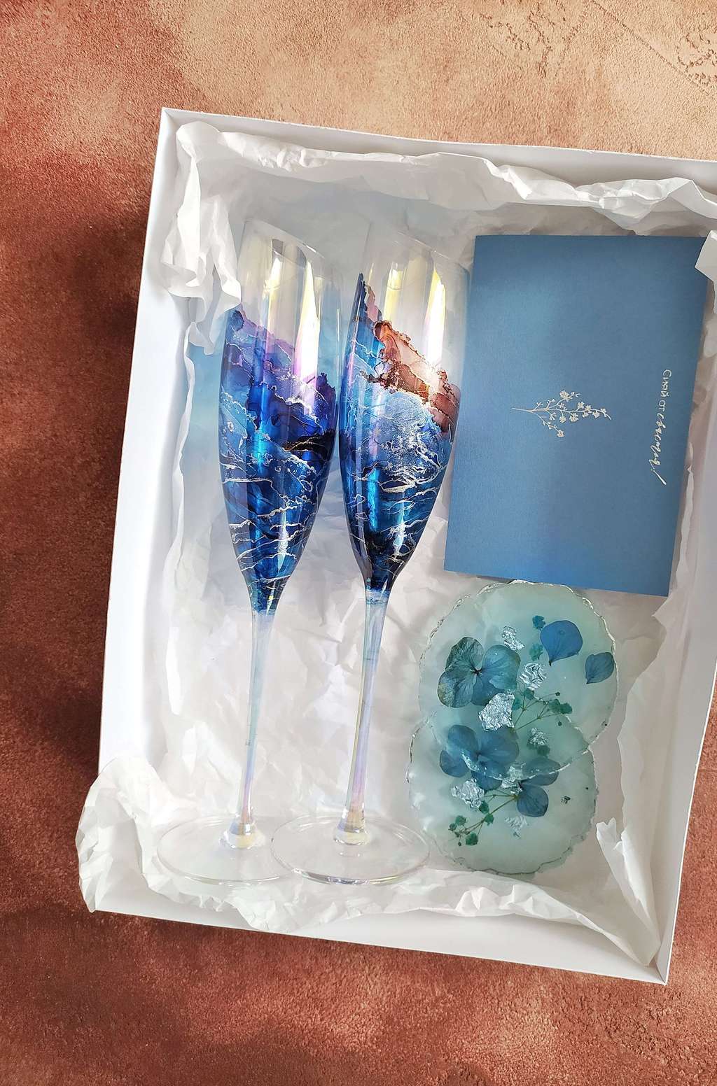 Подарочный набор "Бокалы для шампанского Иллюзия и подстаканники "ЛАЗУРИТ"