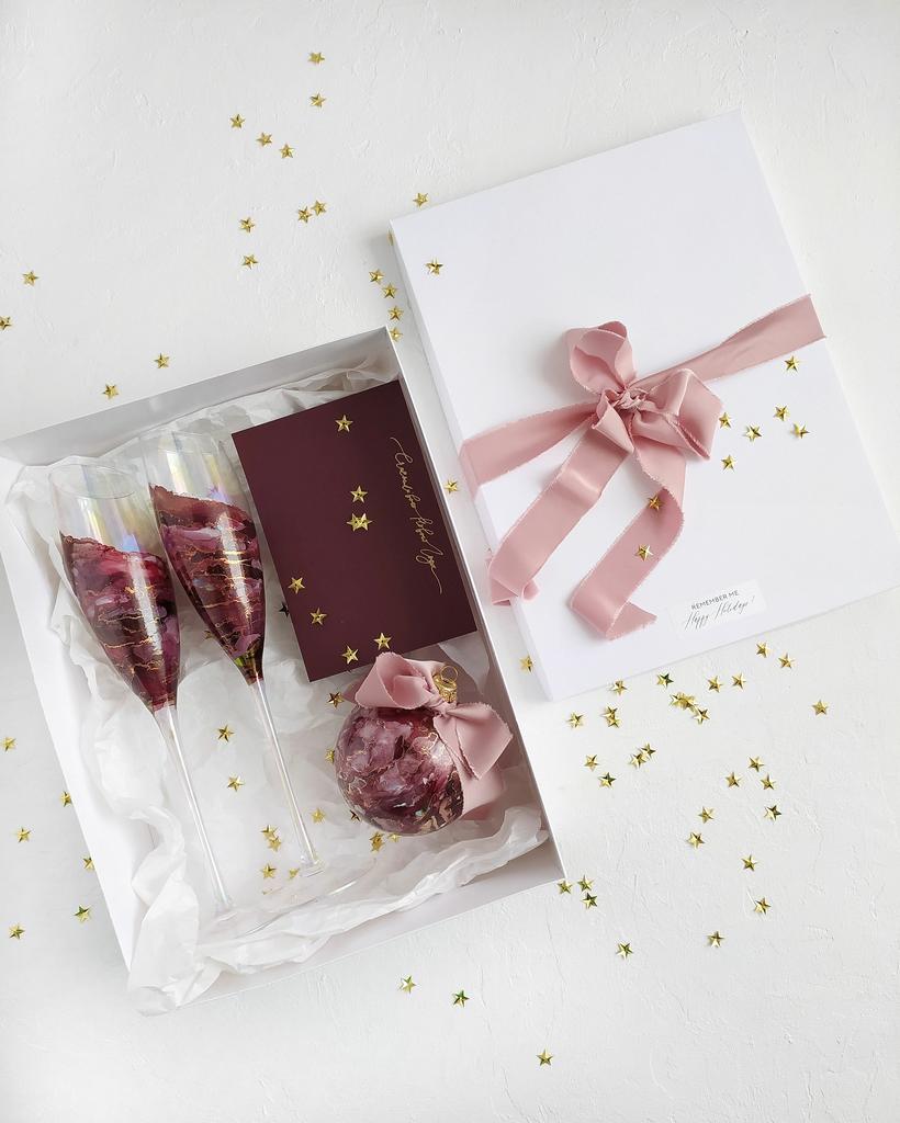 ПОДАРОЧНЫЙ НАБОР БОКАЛЫ ИЛЛЮЗИЯ (ШАМПАНСКОЕ) С ЕЛОЧНЫМ ШАРОМ, "МЕДНЫЙ"