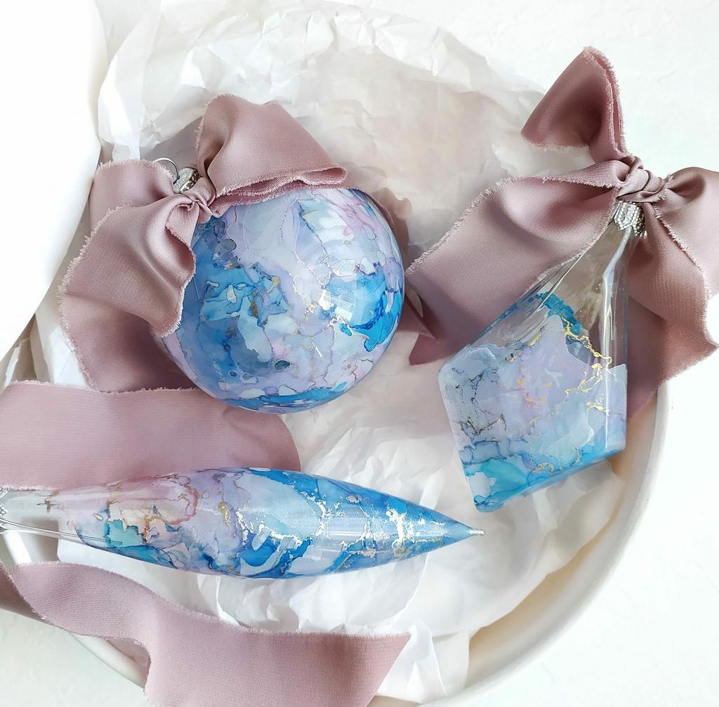 НАБОР НОВОГОДНИХ ИГРУШЕК НА ЕЛКУ РУЧНОЙ РАБОТЫ,  "СЕРЕНИТИ"