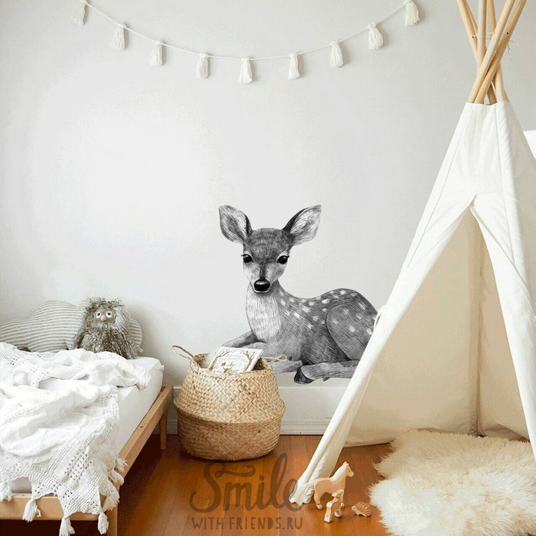 Олененок лежит - стикер интерьерный