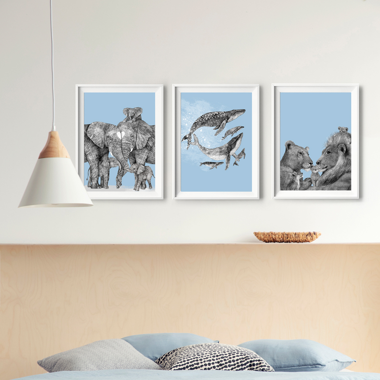 Набор постеров семьи животных с детьми купить в интернет магазине