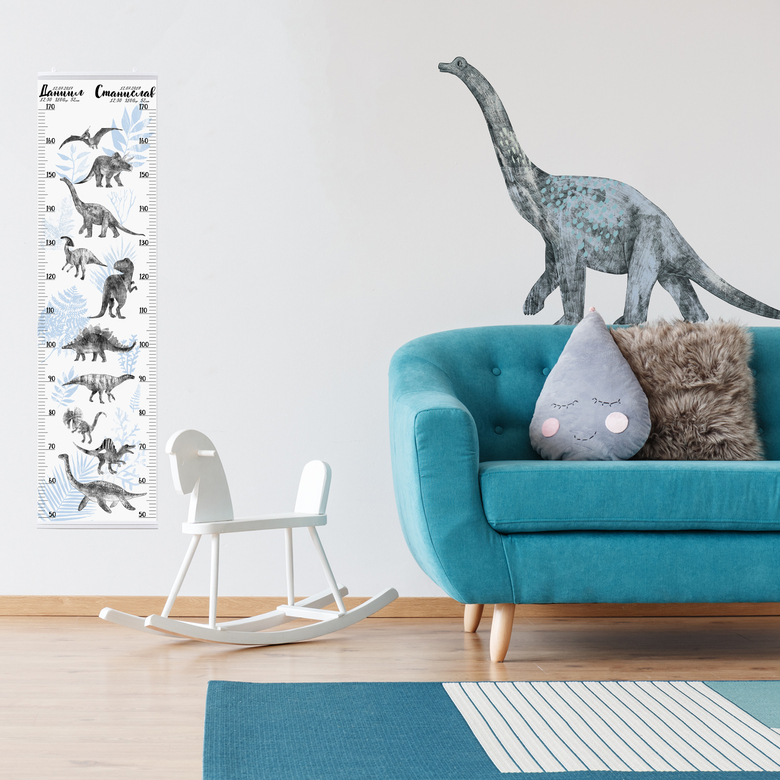 Ростомер с динозаврами для двоих детей - купить ростометрику в детскую комнату