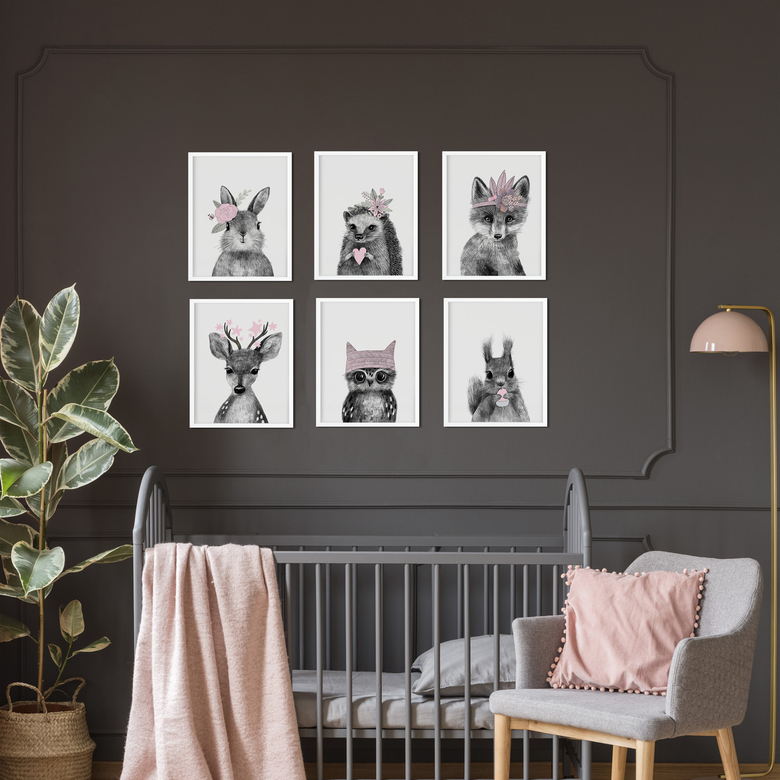 Набор постеров в детскую комнату - зверята