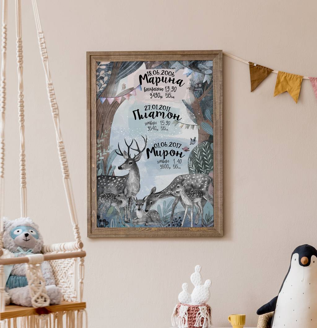 Метрика с оленями (с одним, двумя или тремя оленятами)