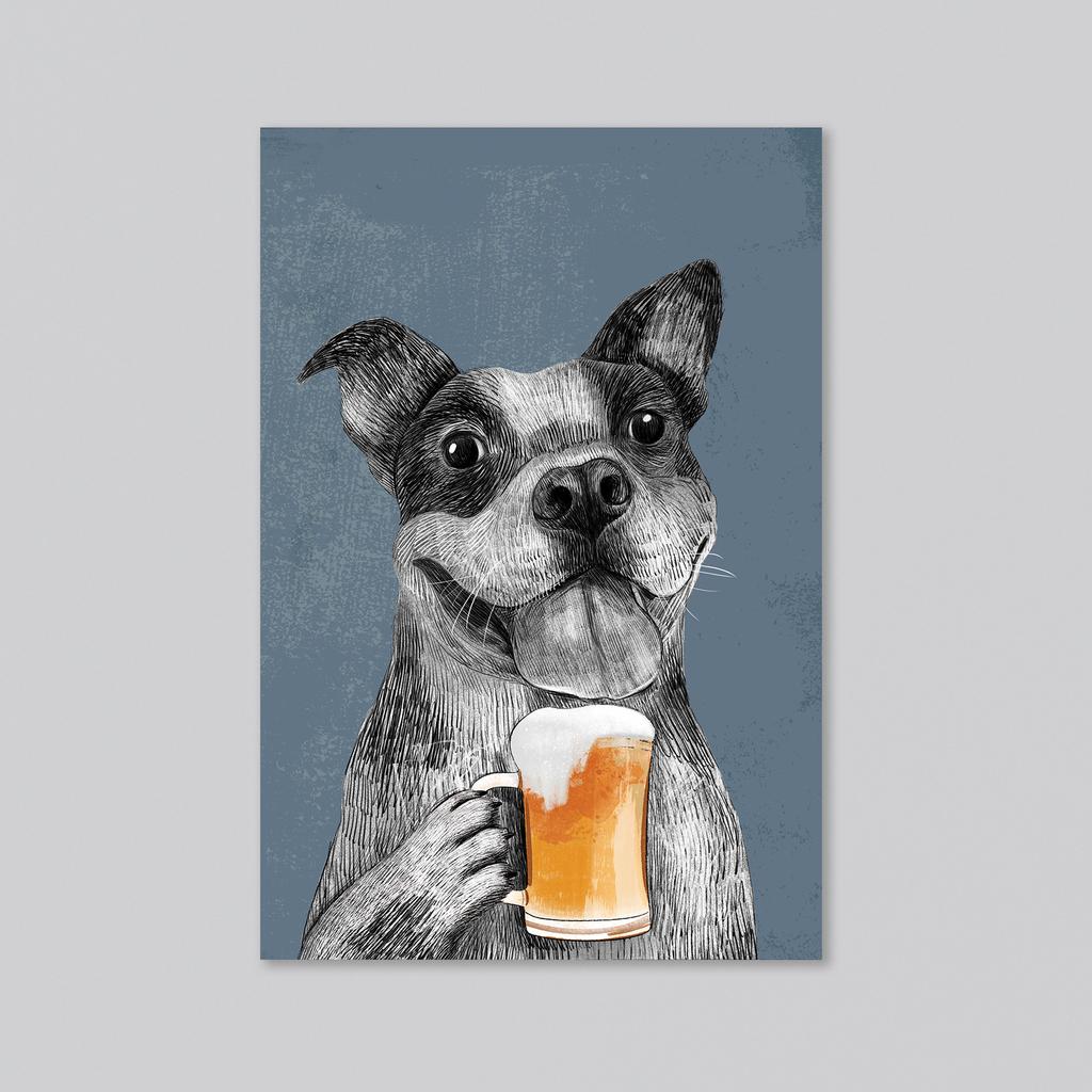 Бульдог с бокалом пива - оптовая открытка - 20 штук