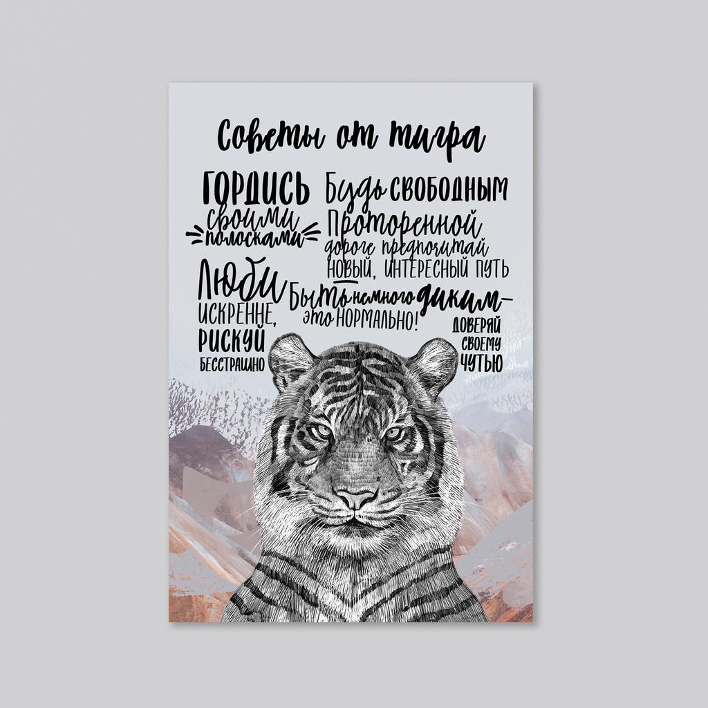 Советы от тигра - оптовая открытка - 20 штук