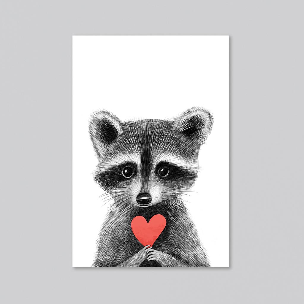 Енотик с сердечком - оптовая открытка - 20 штук