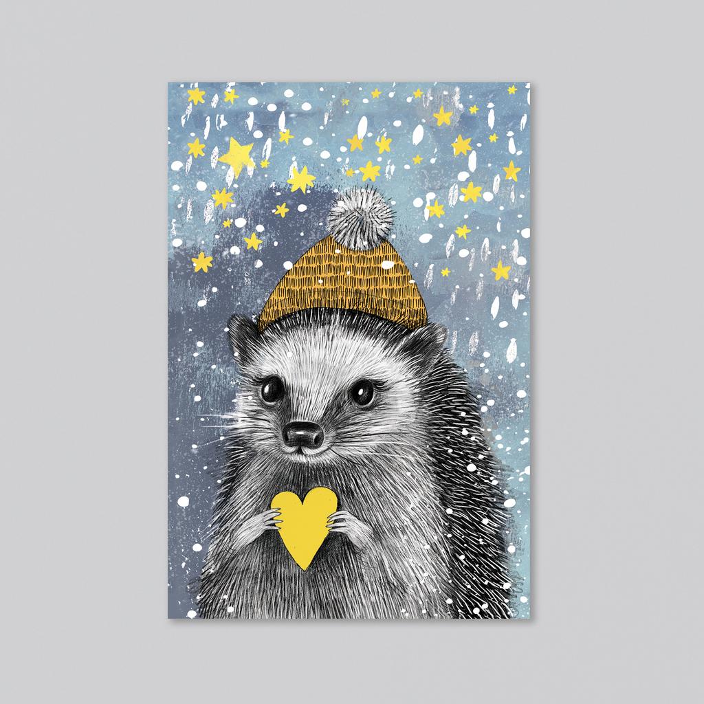 Зимний ежик - оптовая открытка - 20 штук