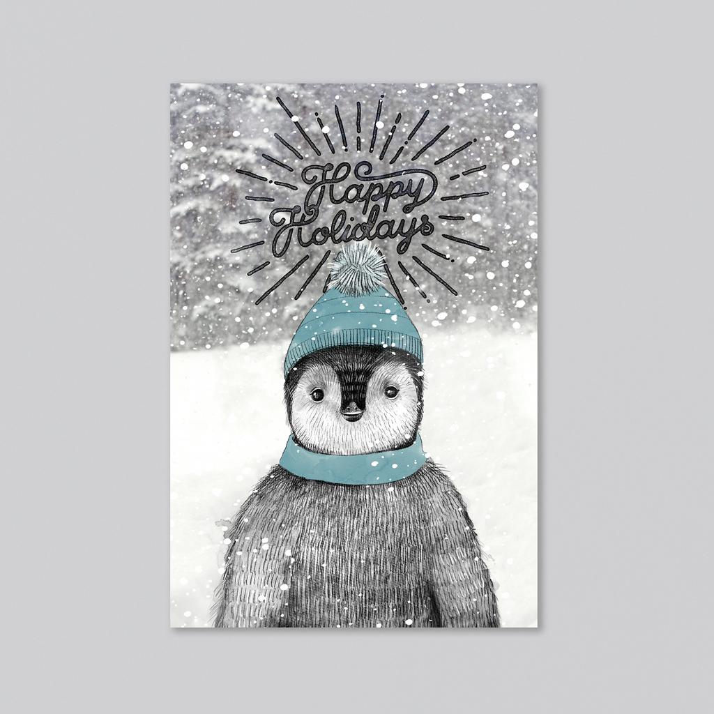 Happy holidays с пингвинчиком - оптовая открытка - 20 штук