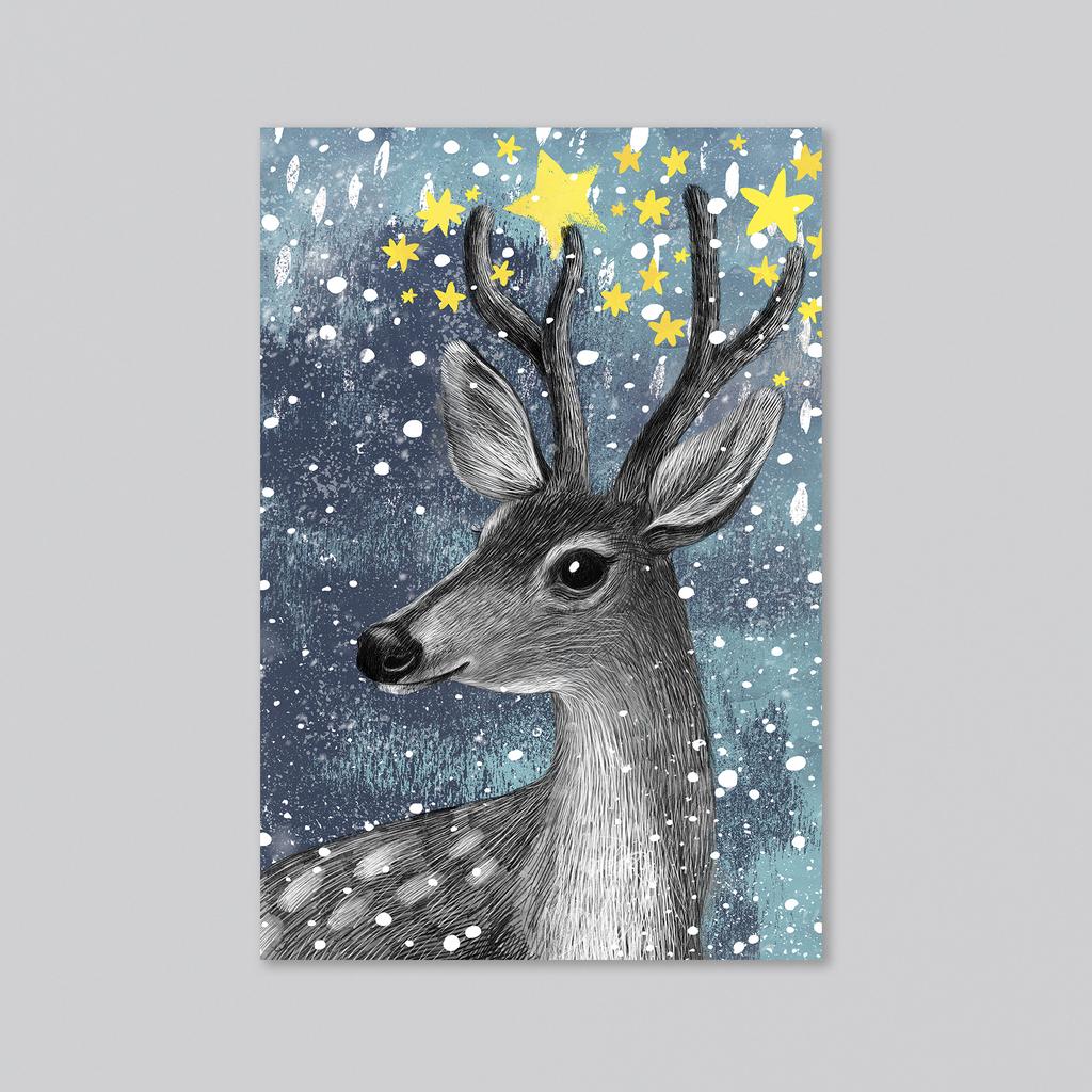 Олень со звездочками - оптовая открытка - 20 штук