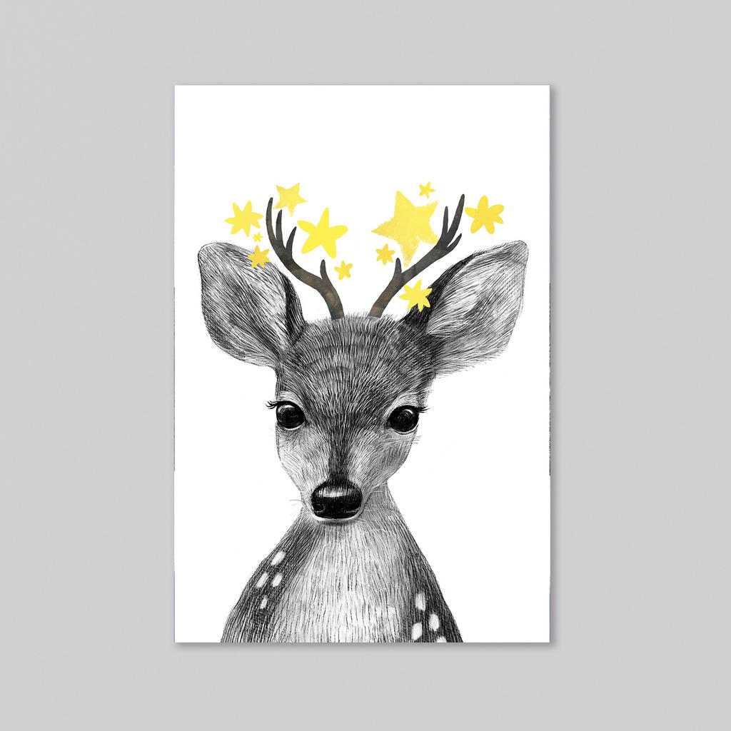 Малыш оленёнок со звездами - оптовая открытка - 20 штук