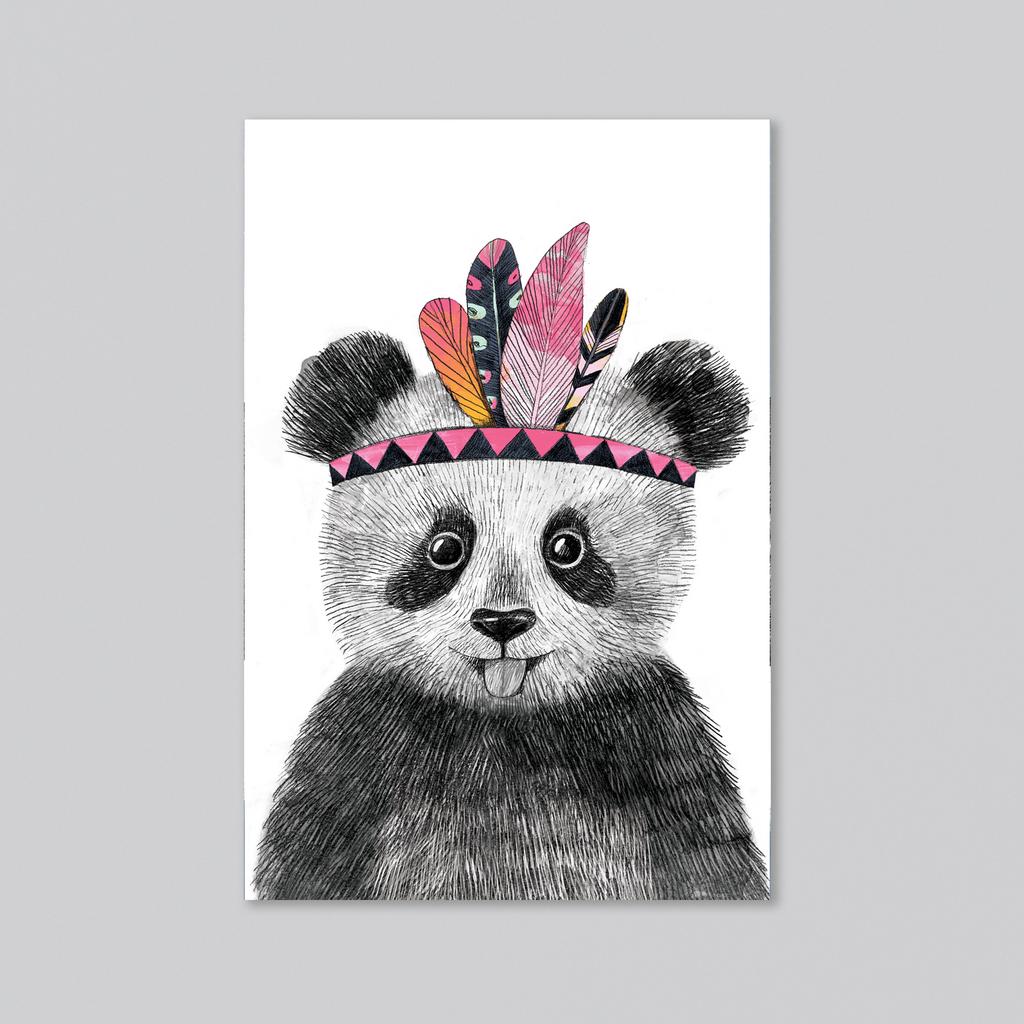 Малышка панда - индеец - оптовая открытка - 20 штук