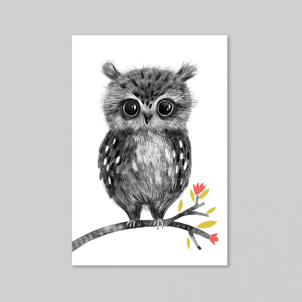 Совенок на веточке - оптовая открытка - 20 штук