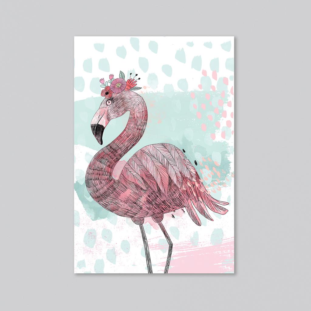 Розовый фламинго - оптовая открытка - 20 штук