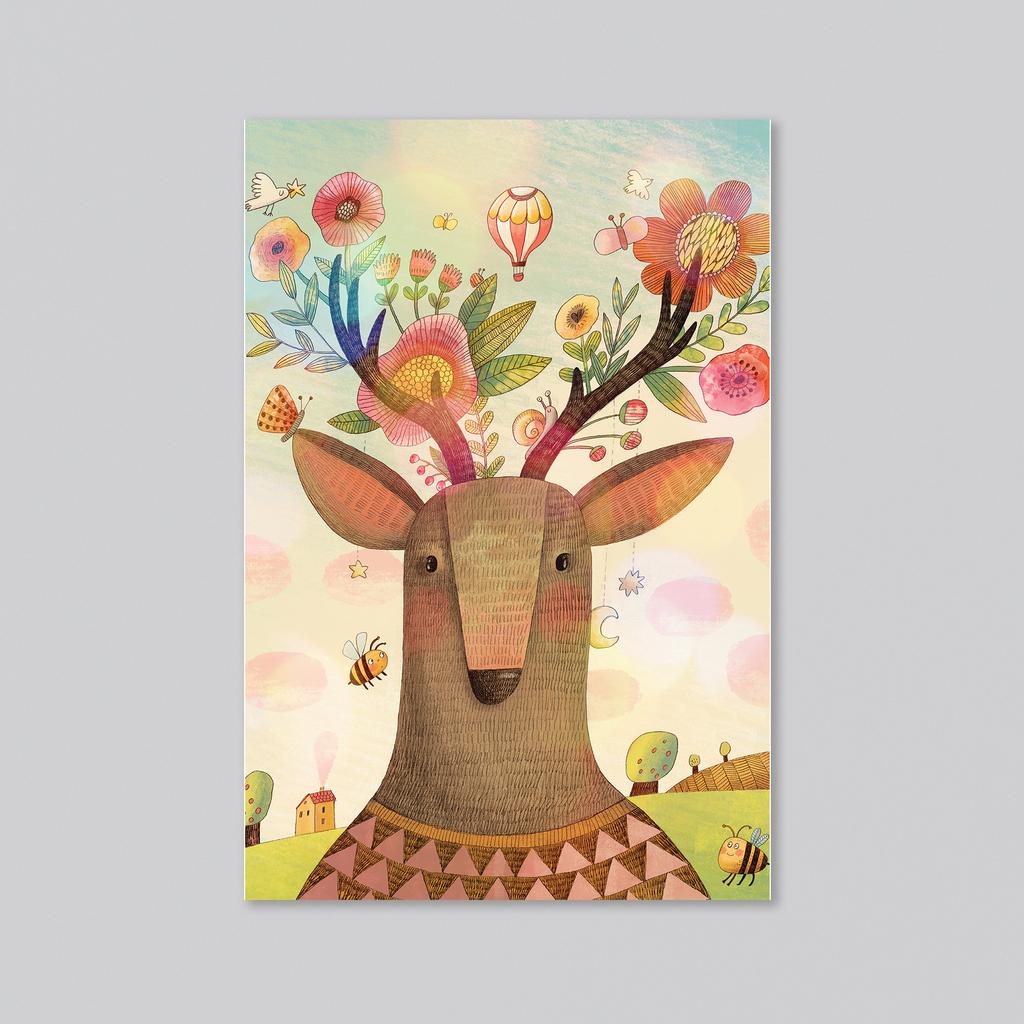 Весенний олень - оптовая открытка - 20 штук