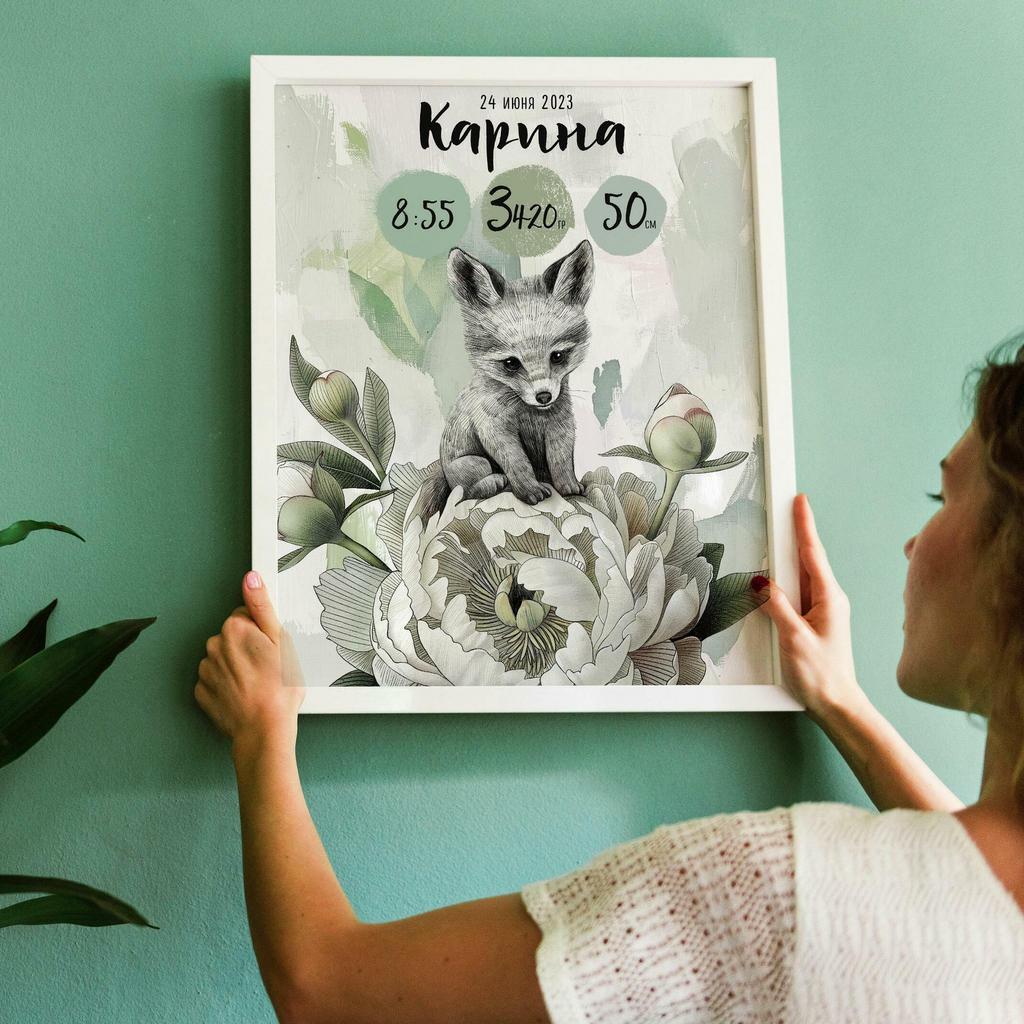 Метрика с лисёнком на белом пионе - в электронном виде